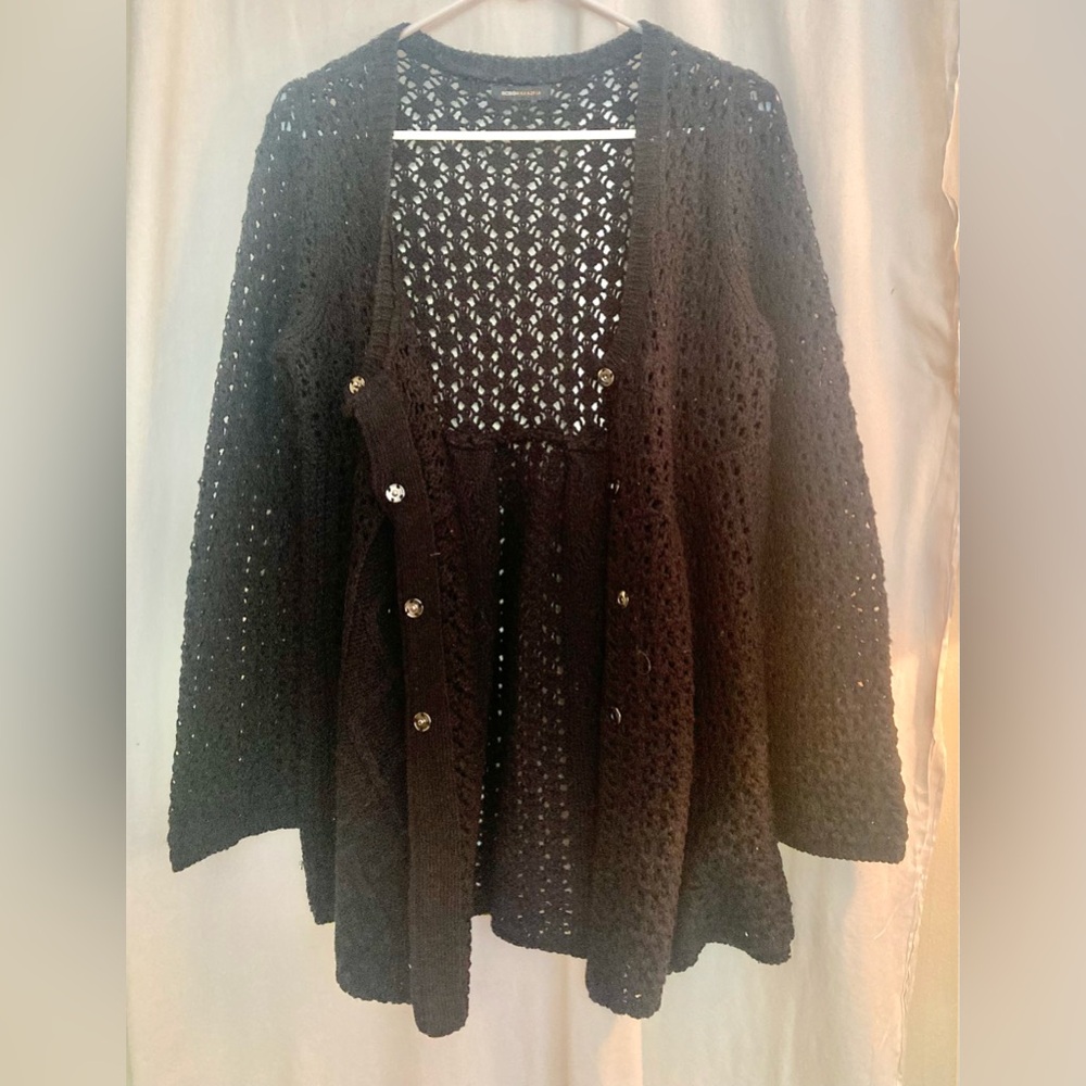 BCBGMaxAzria Black Open-Knit Snap Front Cardigan Size L